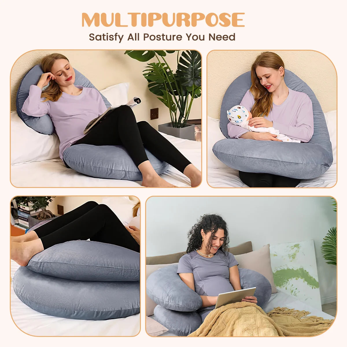 Pregnancy Pillows, Full Body Pillow Maternity Pillow for Women 58 Inch, Pregnancy Pillows for Sleeping Pregnant Must Have with Removable Cover, Gray