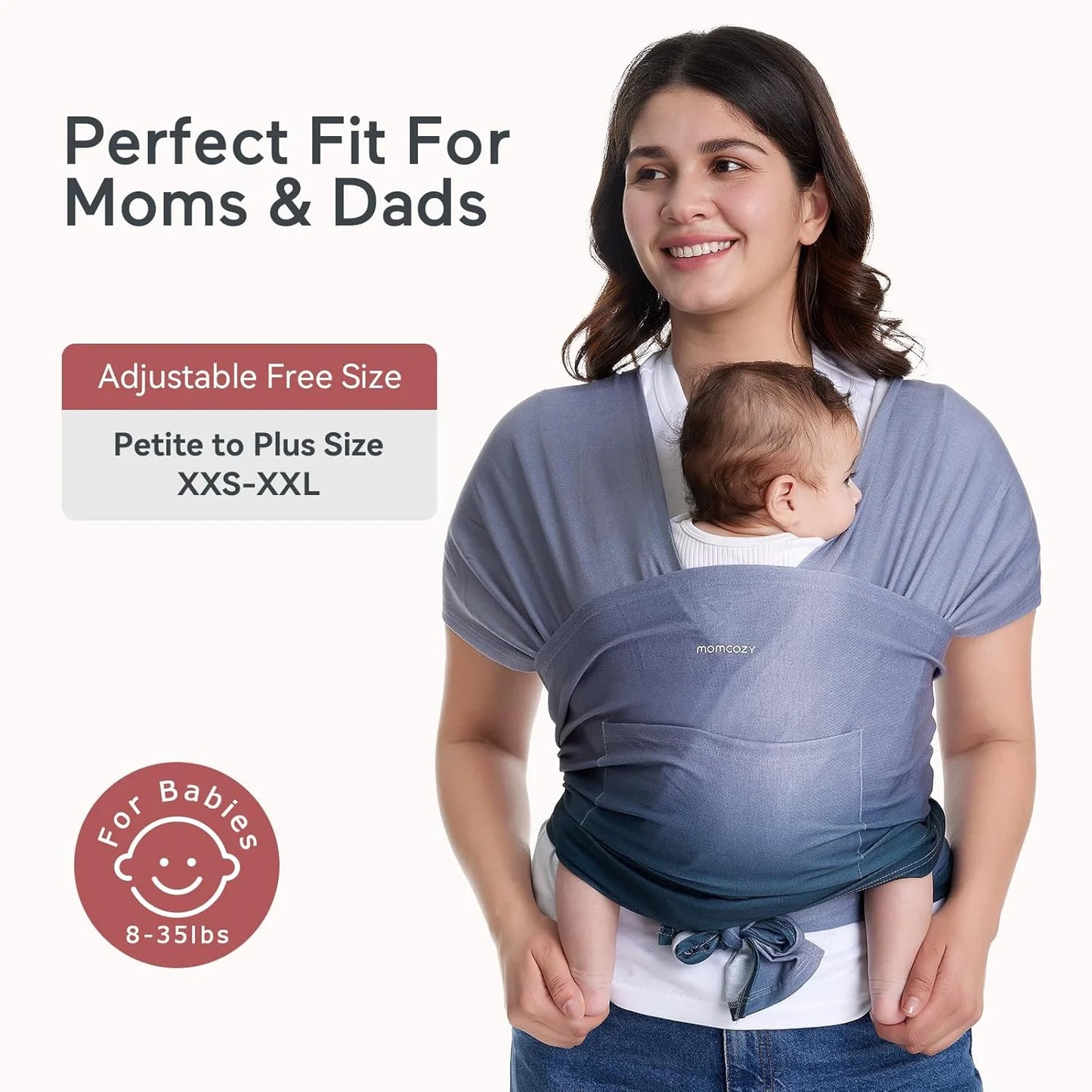 Baby Wrap Carrier, Easy to Wear Infant Carrier Slings, Lightweight Adjustable Hands Free Baby Sling, for Newborn to Toddler 8-35 Lbs