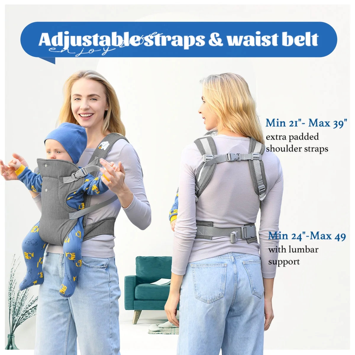 Baby Carrier Newborn to Toddler,4-In-1 Easy to Wear Ergonomic Adjustable Lightweight Infant Carrier,Newborn Baby Carrier for 8-32 Lbs,Dark Gray