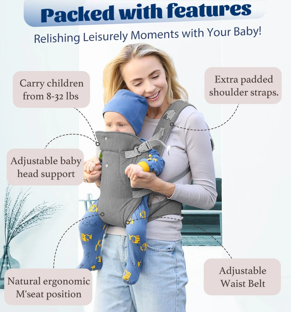 Baby Carrier Newborn to Toddler,4-In-1 Easy to Wear Ergonomic Adjustable Lightweight Infant Carrier,Newborn Baby Carrier for 8-32 Lbs,Dark Gray