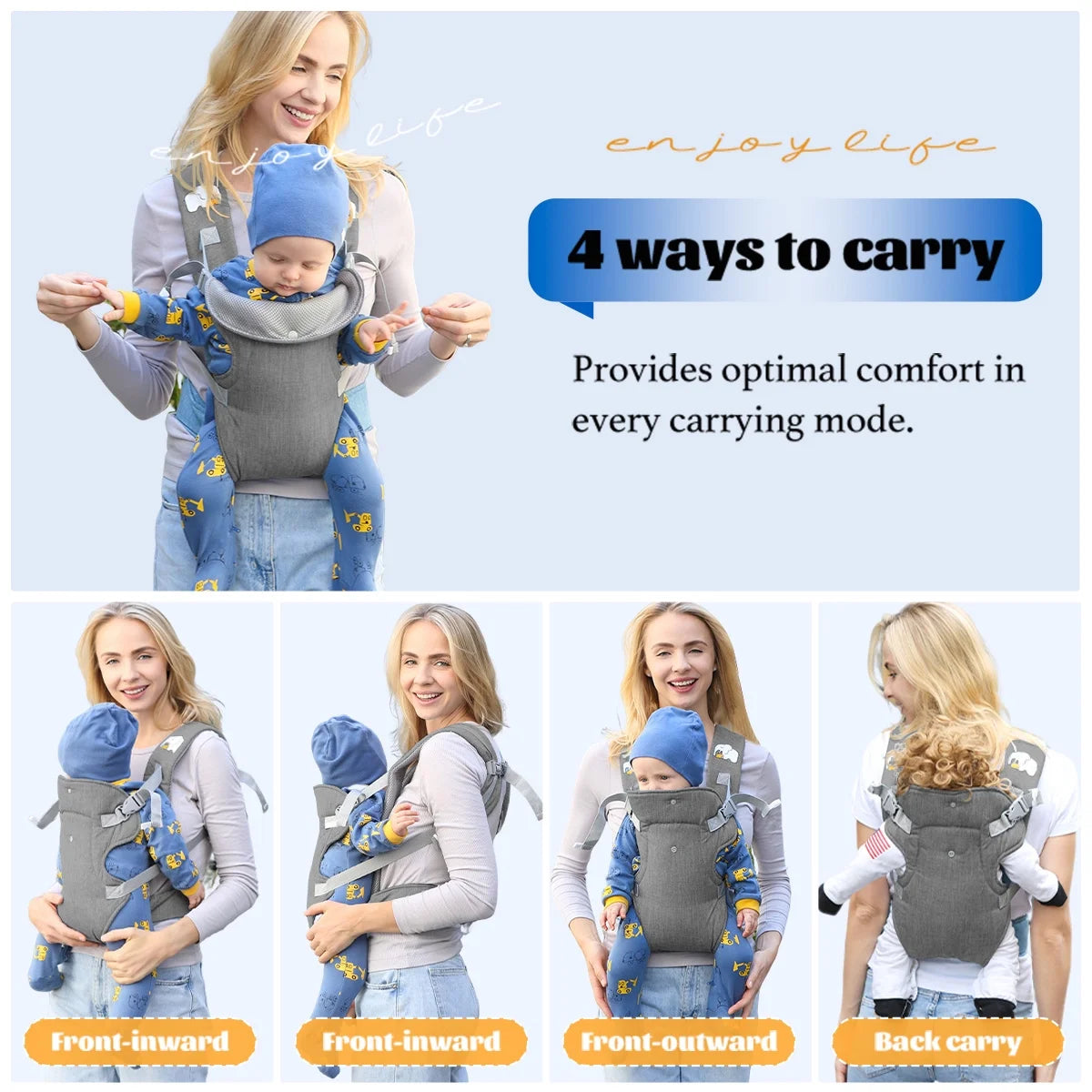 Baby Carrier Newborn to Toddler,4-In-1 Easy to Wear Ergonomic Adjustable Lightweight Infant Carrier,Newborn Baby Carrier for 8-32 Lbs,Dark Gray