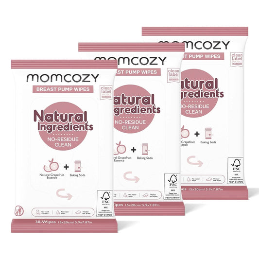 Natural Breast Pump Wipes for Pump Parts Cleaning On-The-Go, 30 Count (Pack of 3), Flash Clean & Resealable Pump Wipes