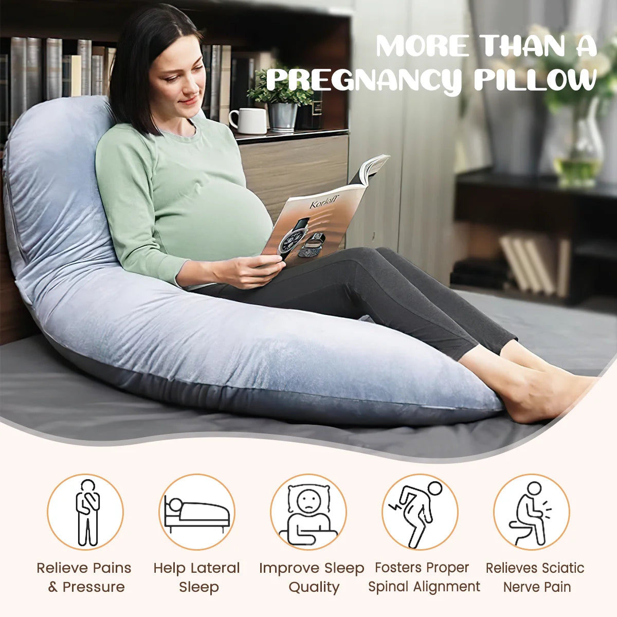 Pregnancy Pillows, Full Body Pillow Maternity Pillow for Women 58 Inch, Pregnancy Pillows for Sleeping Pregnant Must Have with Removable Cover, Gray