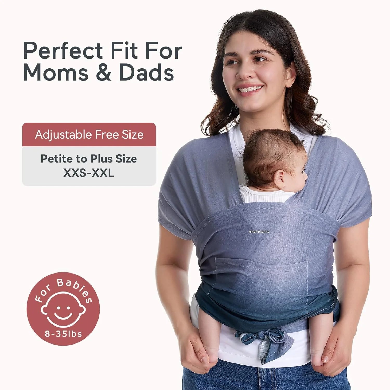Baby Wrap Carrier, Easy to Wear Infant Carrier Slings, Lightweight Adjustable Hands Free Baby Sling, for Newborn to Toddler 8-35 Lbs