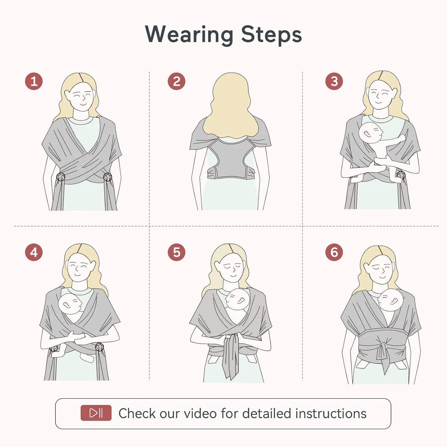 Baby Wrap Carrier, Easy to Wear Infant Carrier Slings, Lightweight Adjustable Hands Free Baby Sling, for Newborn to Toddler 8-35 Lbs