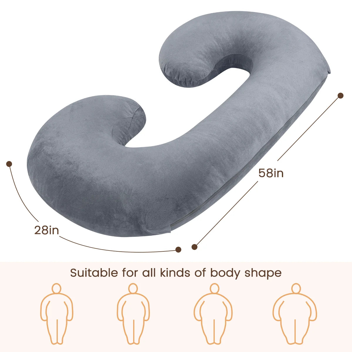 Pregnancy Pillows, Full Body Pillow Maternity Pillow for Women 58 Inch, Pregnancy Pillows for Sleeping Pregnant Must Have with Removable Cover, Gray